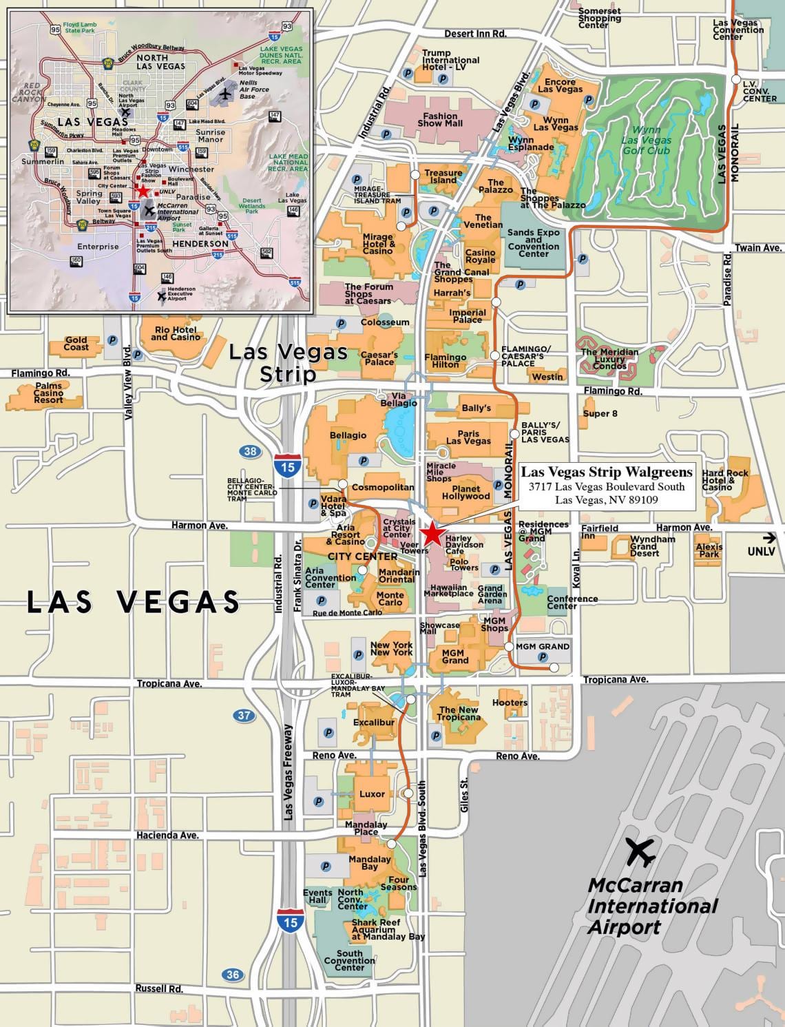 karta över stadsdelen downtown i Las Vegas