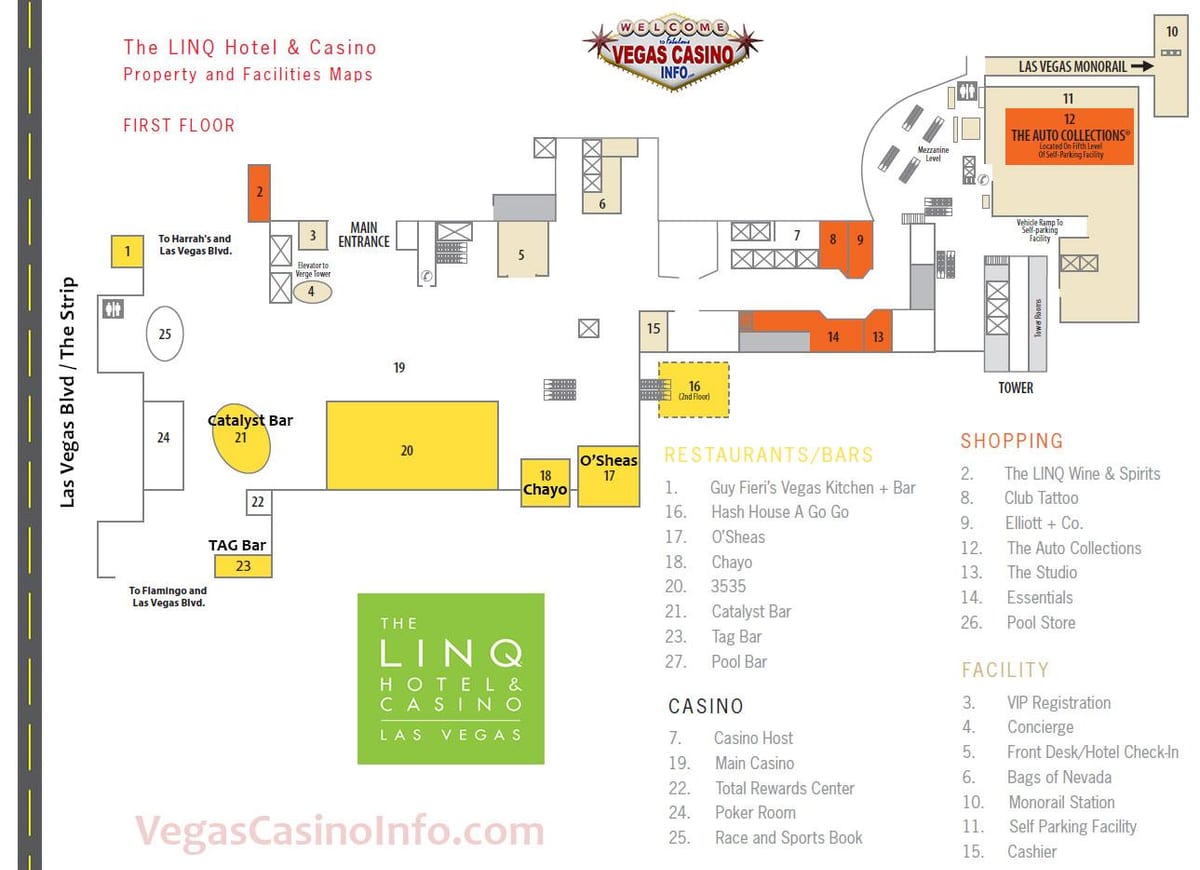 karta över Linq Las Vegas