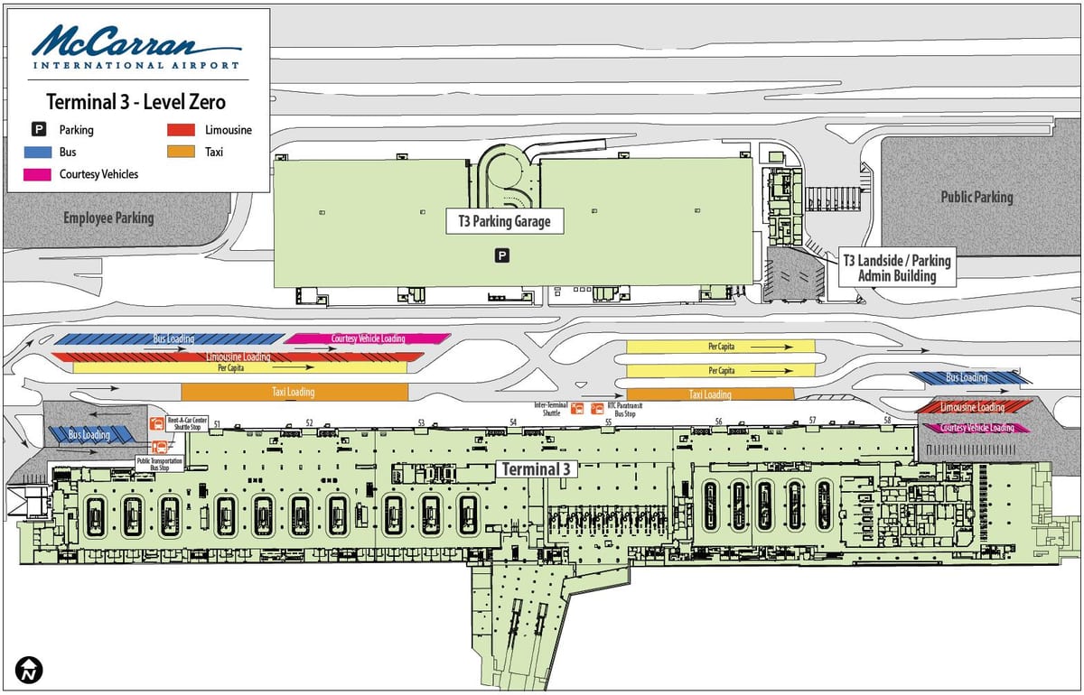 Las Vegas flygplats och karta terminal 3