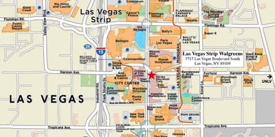 Karta över stadsdelen downtown i Las Vegas